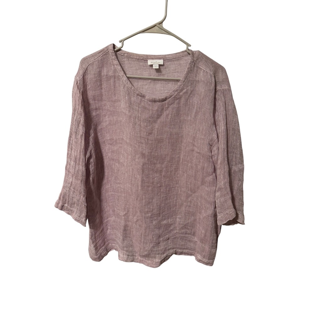 Pure Jill J. Jill Size Medium Linen Top Mauve Purple Scoop Neck 3/4 Sleeve